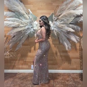 LOVE&LEMONADE Rhinestone Detail Off Shoulder Sequins Dress